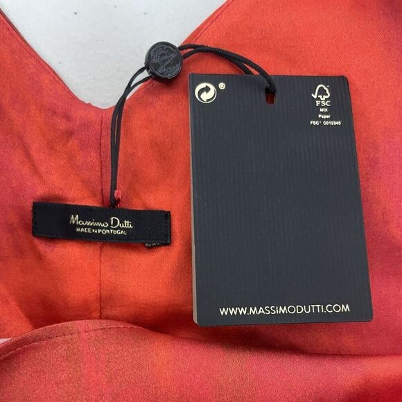 Massimo Dutti Women Midi Slip Dress L Large Red Ombre Print Flowing 6641/813 NWT - Picture 6 of 11